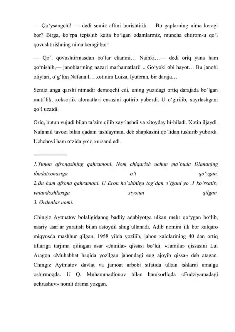 CHEXOV HIKOYALARI CHINGIZ AYTMATOV QISSALARI PRIMQUL QODIROV ZAMONLARI SPIK TUR SIFATIDA 4