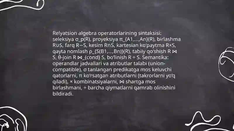 Relyatsion algebra va relyatsion hisoblash usullari 4