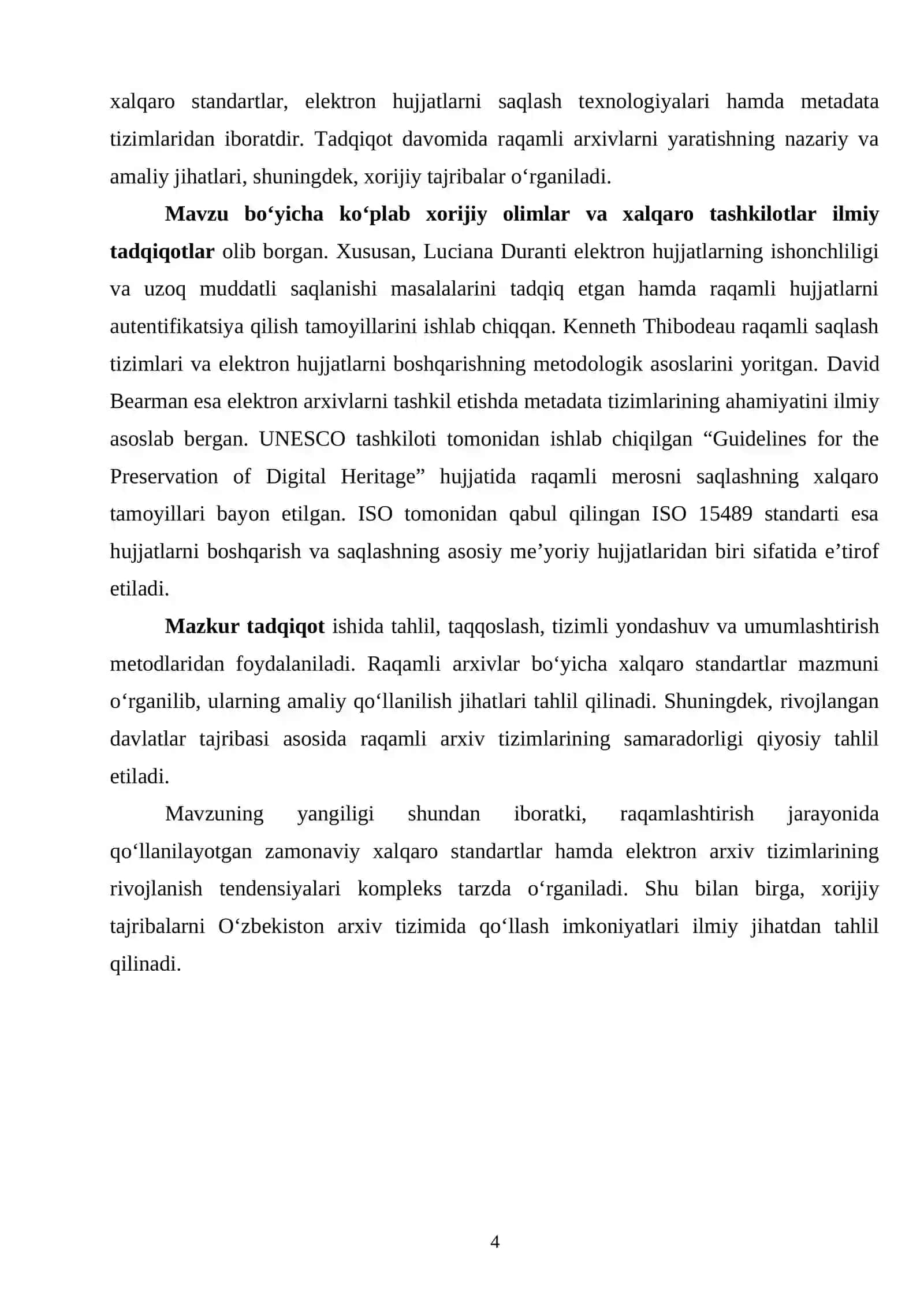 RAQAMLASHTIRISH RAQAMLI ARXIVLARNI YARATISHDA JAXON STANDARTLARI 4