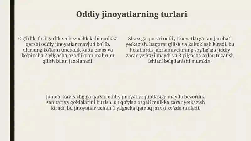 Oddiy jinoyatlar tushunchasi, turlari 4