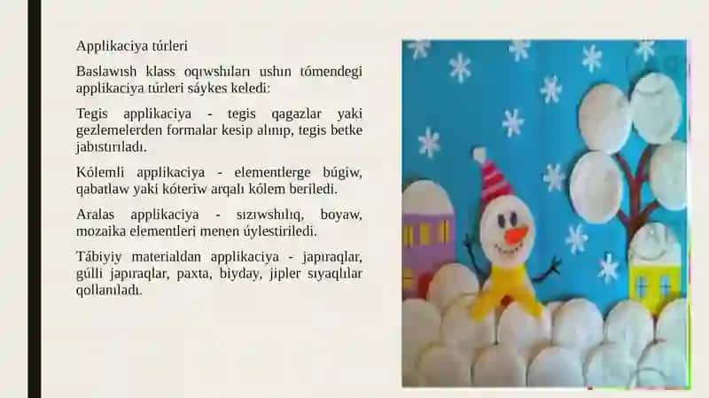 Baslawısh klass oqıwshılarına applikatsiya jumıslarına úyretiw 4