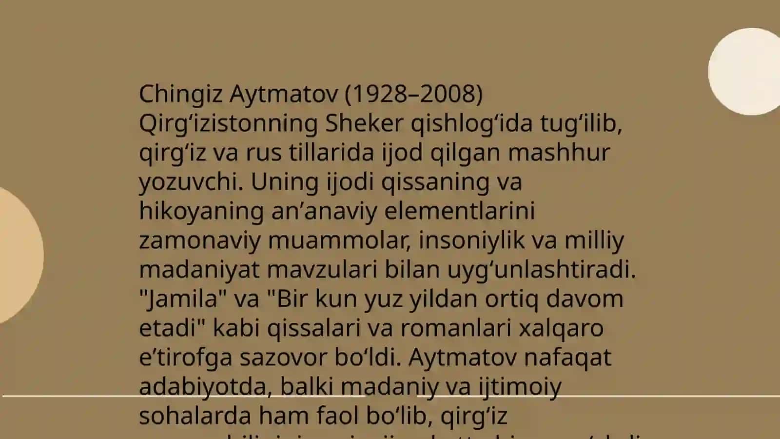 Qirg'iz adabiyotda romanchilik. Chingiz aytmatov qissa va hikoyalari 4