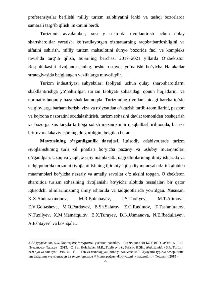 O’zbekiston turizim rivojlanishining statistik ko’rsatkichlari va tahlili 4