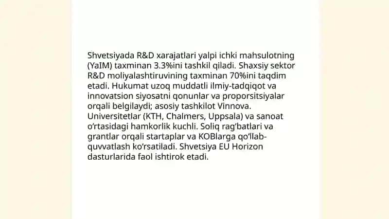 Shvetsiya innovatsion iqtisodiyoti 4