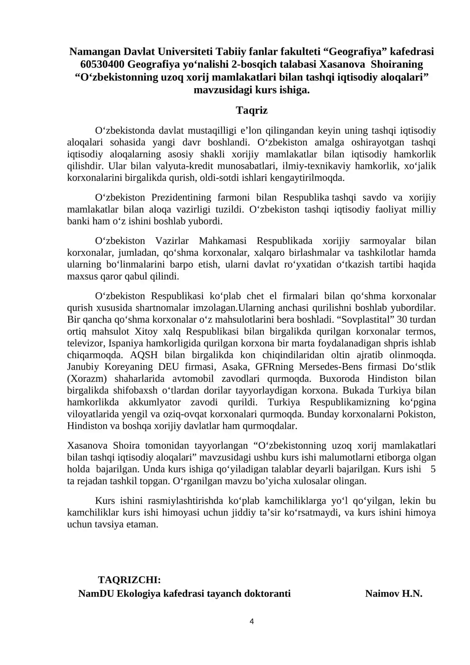 O‘zbekistonning uzoq xorij mamlakatlari bilan tashqi iqtisodiy aloqalari 4