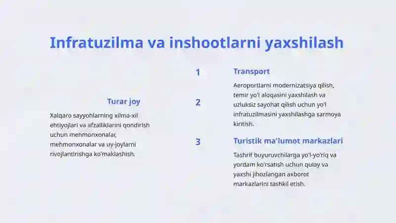 Turistik bozor tuzilmasini takomillashtirish yo'nalishlari 4