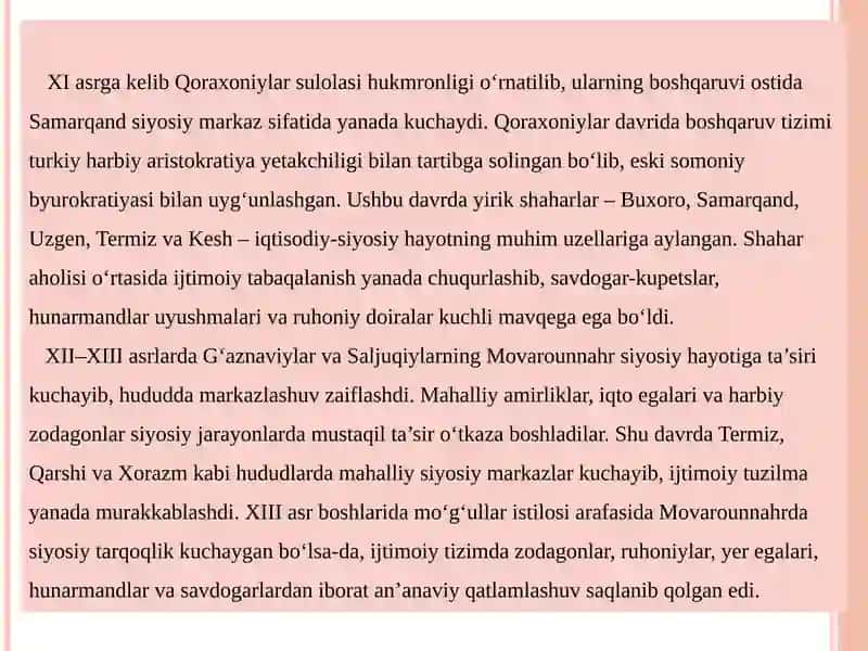 Movarounnahrda IX-XIII asrlarda ijtimoiy-iqtisodiy hayot mavzusida taqdimot ishi 4