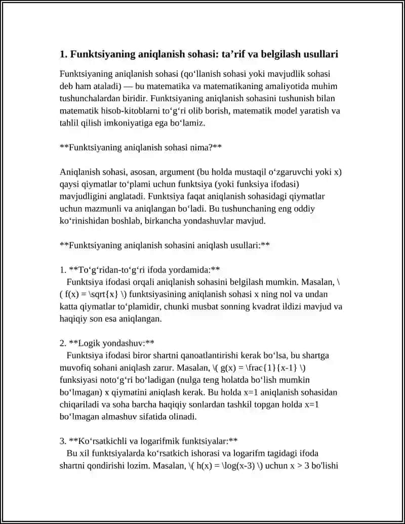 FUNKSIYANING ANIQLASH SOHASI VA QIYMATLAR SOHASI. MONOTON FUNKSIYALAR 4