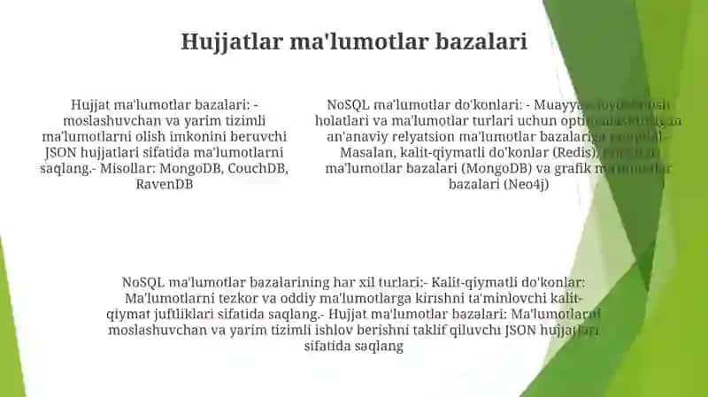 NoSQL ma'lumotlar bazalari va ularning turli turlari 4