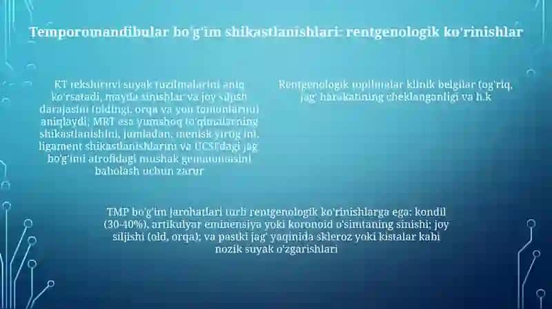Tish jagʻ sohasi travmatik kasalliklari asoratlari tibbiy radiologiyasi 4