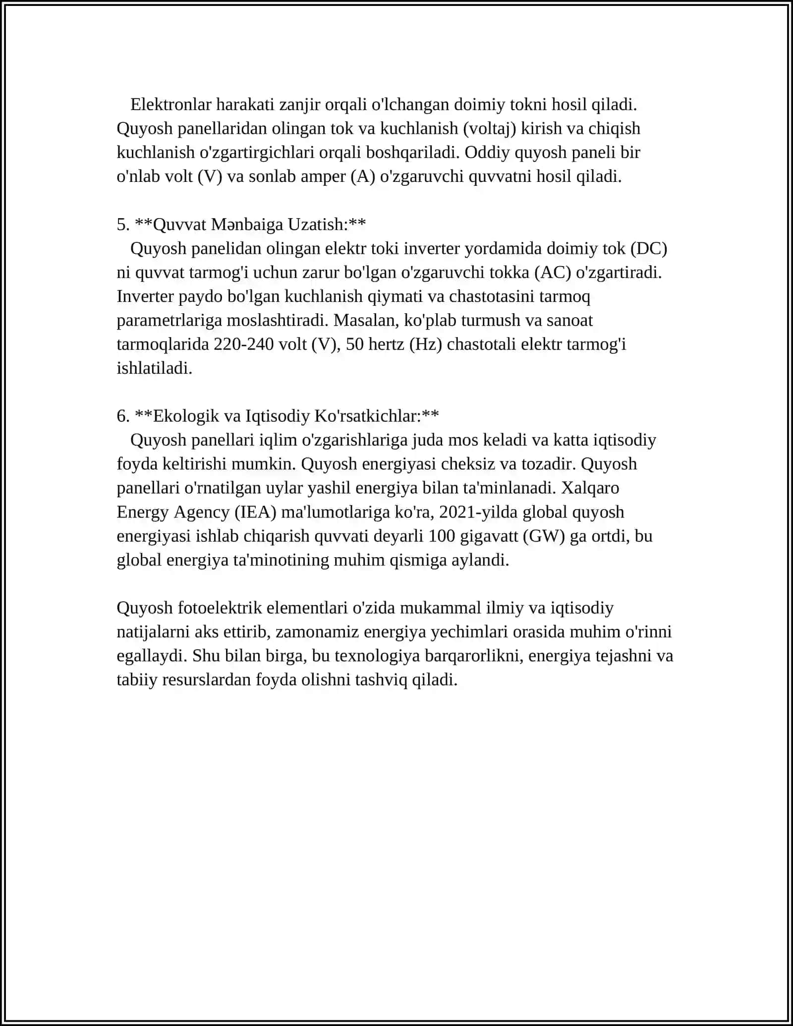 QUYOSH FOTOELEKTRIK ELEMENTLARI VA MODULLARI 4