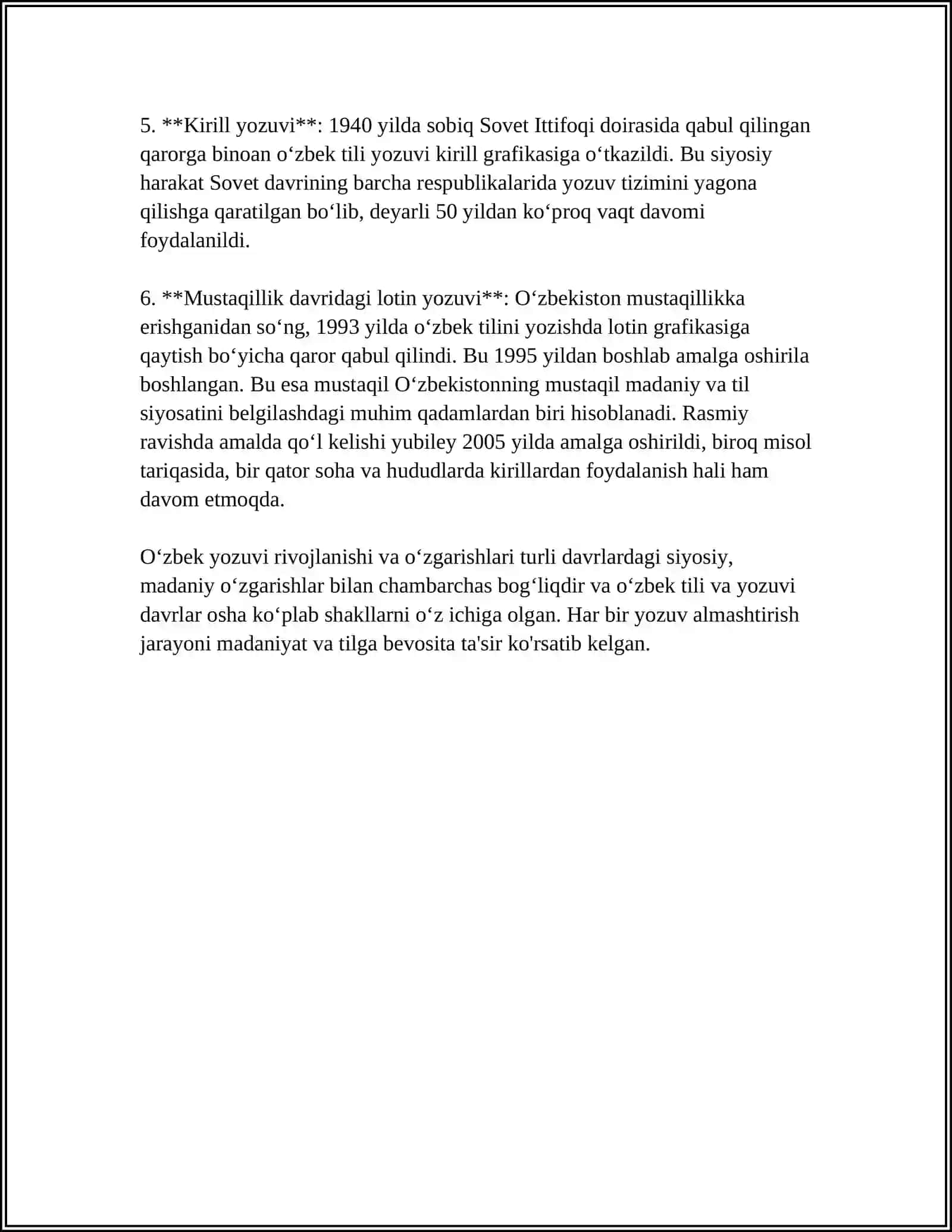 TIL VA YOZUV. “O‘ZBEK YOZUVLARI TARIXIDAN” MAVZUSIDA MATERIAL TAYYORLASH 4
