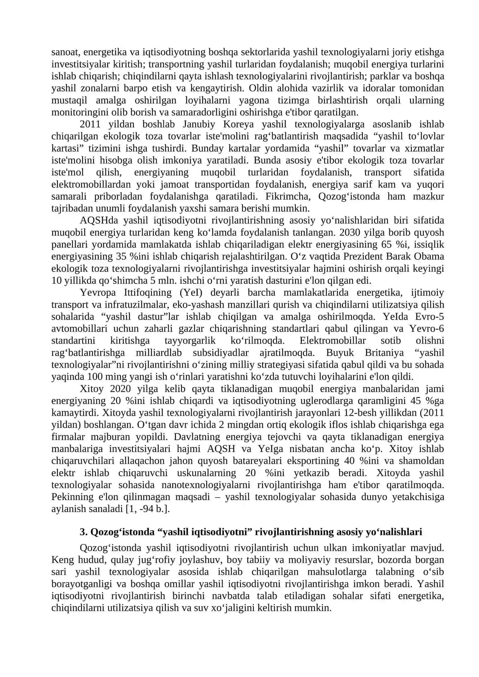 Yashil iqtisodiyotga o‘tishda jahon tajribasi tahlili: shart-sharоitlari va yo‘nalishtari 4