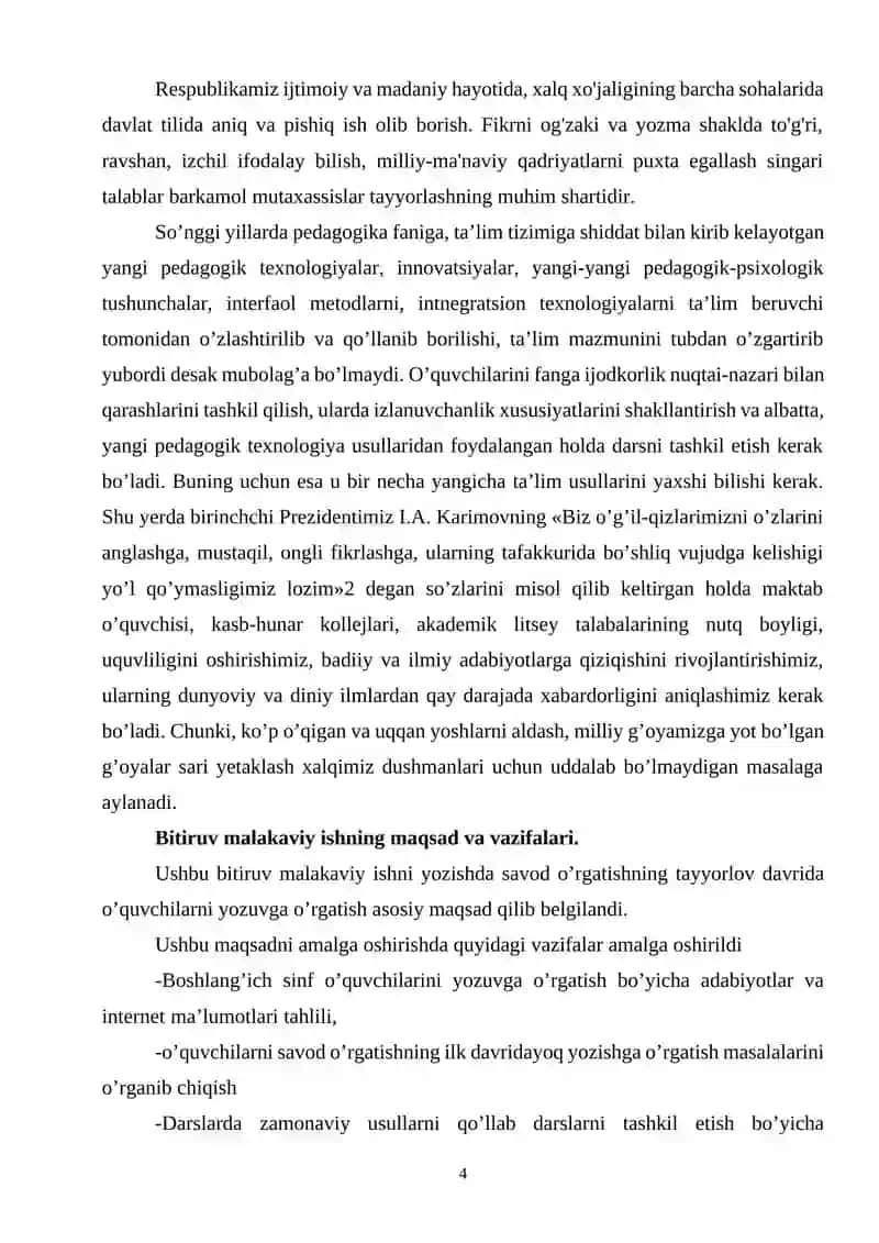 Savod o'rgatish tayyorlov davri yozuv darslarini tashkil etish 4