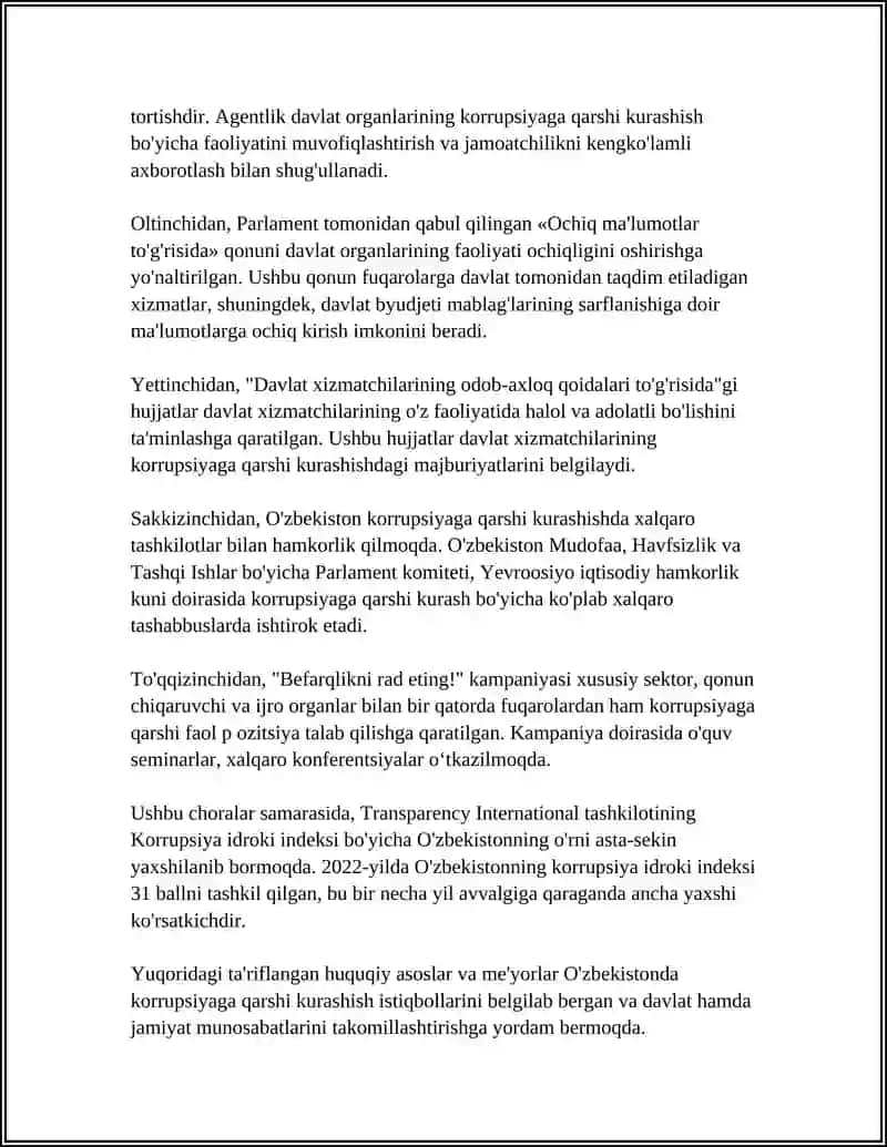 OʻZBEKISTONDA KORRUPSIYAGA QARSHI KURASH MEXANIZMLARI 4
