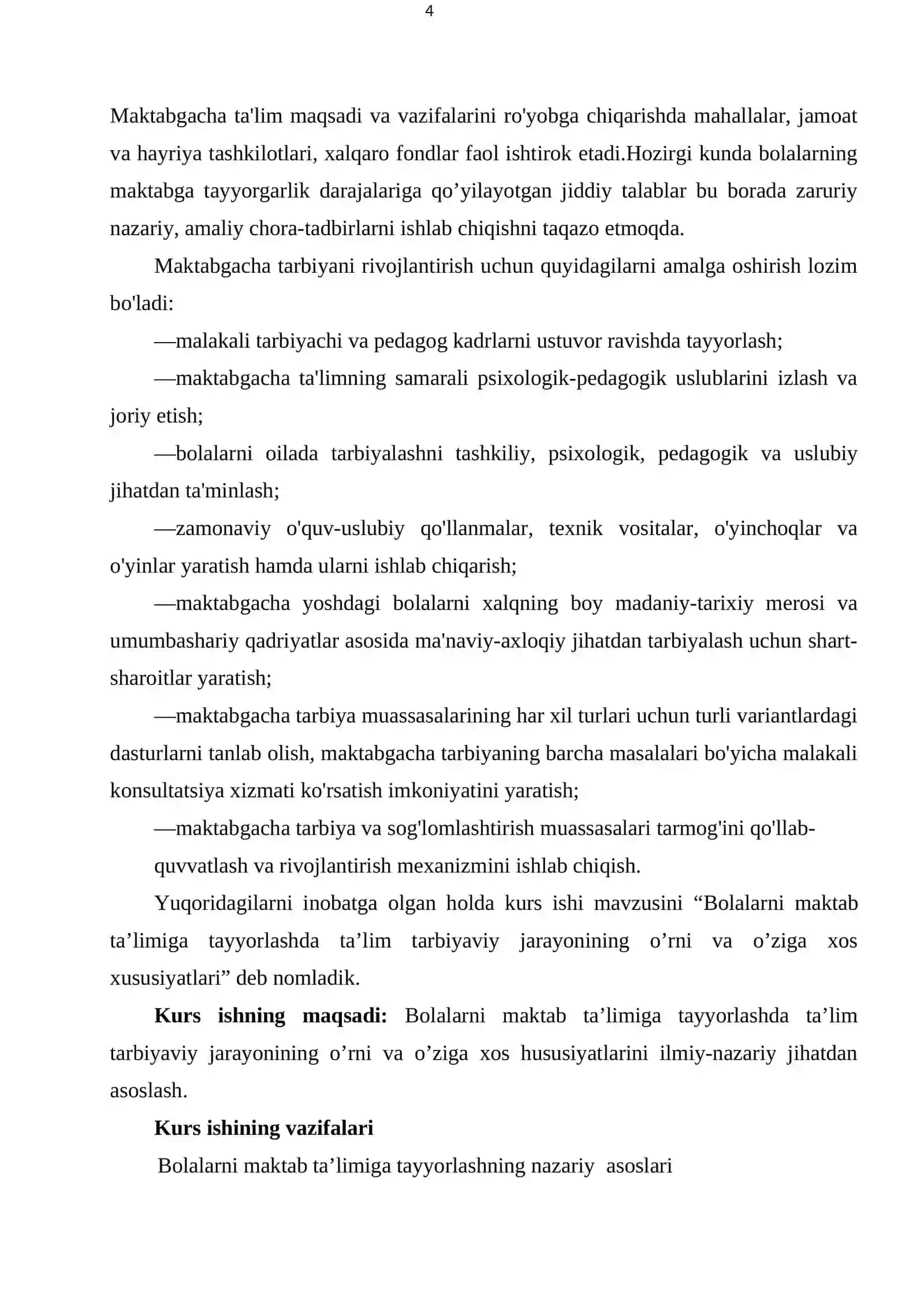 BOLALARNI MAKTAB TA’LIMIGA TAYYORLASHDA TA’LIM-TARBIYAVIY JARAYONNING O‘RNI VA O‘ZIGA XOS XUSUSIYATLARI 4