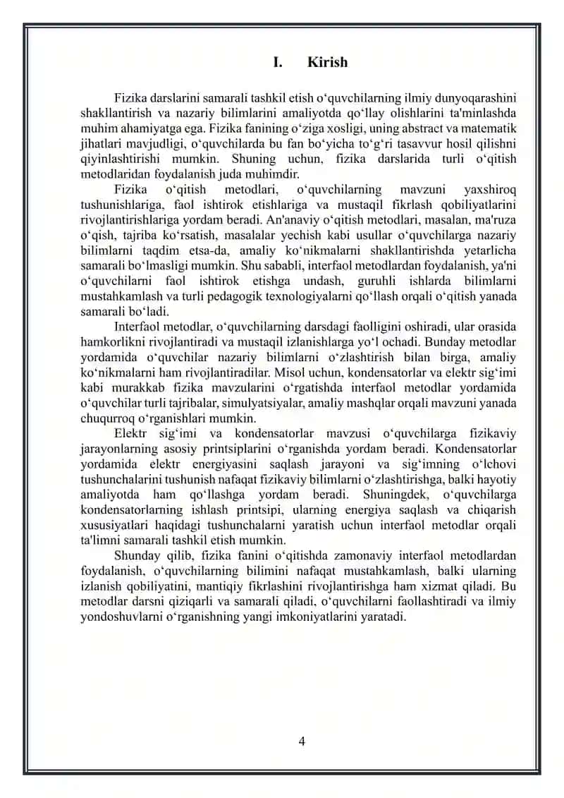 Elektr sigʻimi. Kondensatorlar mavzusida interfaol metodlardan foydalanish 4