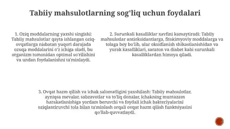 Ekologik Havfsiz Tabiiy Oziq-Ovqatlarni Mahsulotlarining Ahamiyati 4