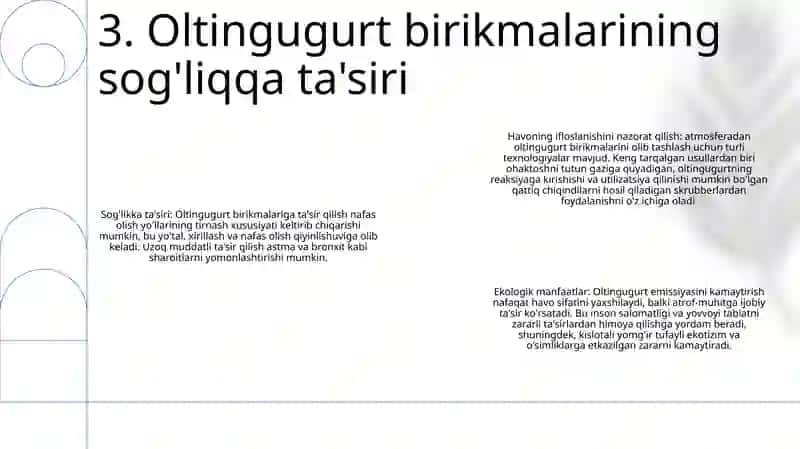 Atmosfera Havosini Oltingugur Birikmalari Zarrachalaridan Tozalash 4
