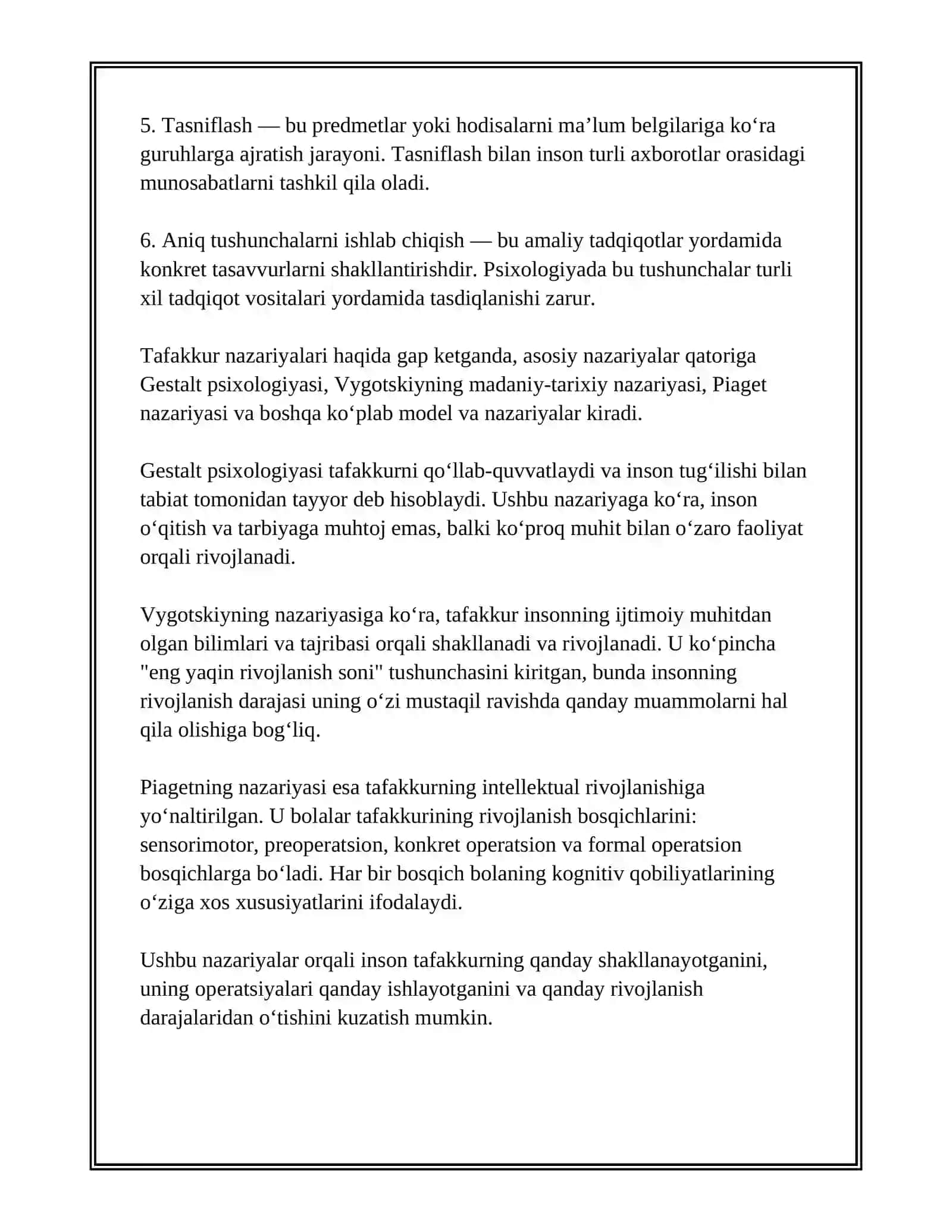 TAFAKKUR BORASIDAGI PSIXOLOGIK NAZARIYALARI TAFAKKUR OPERATSIYALARI 4