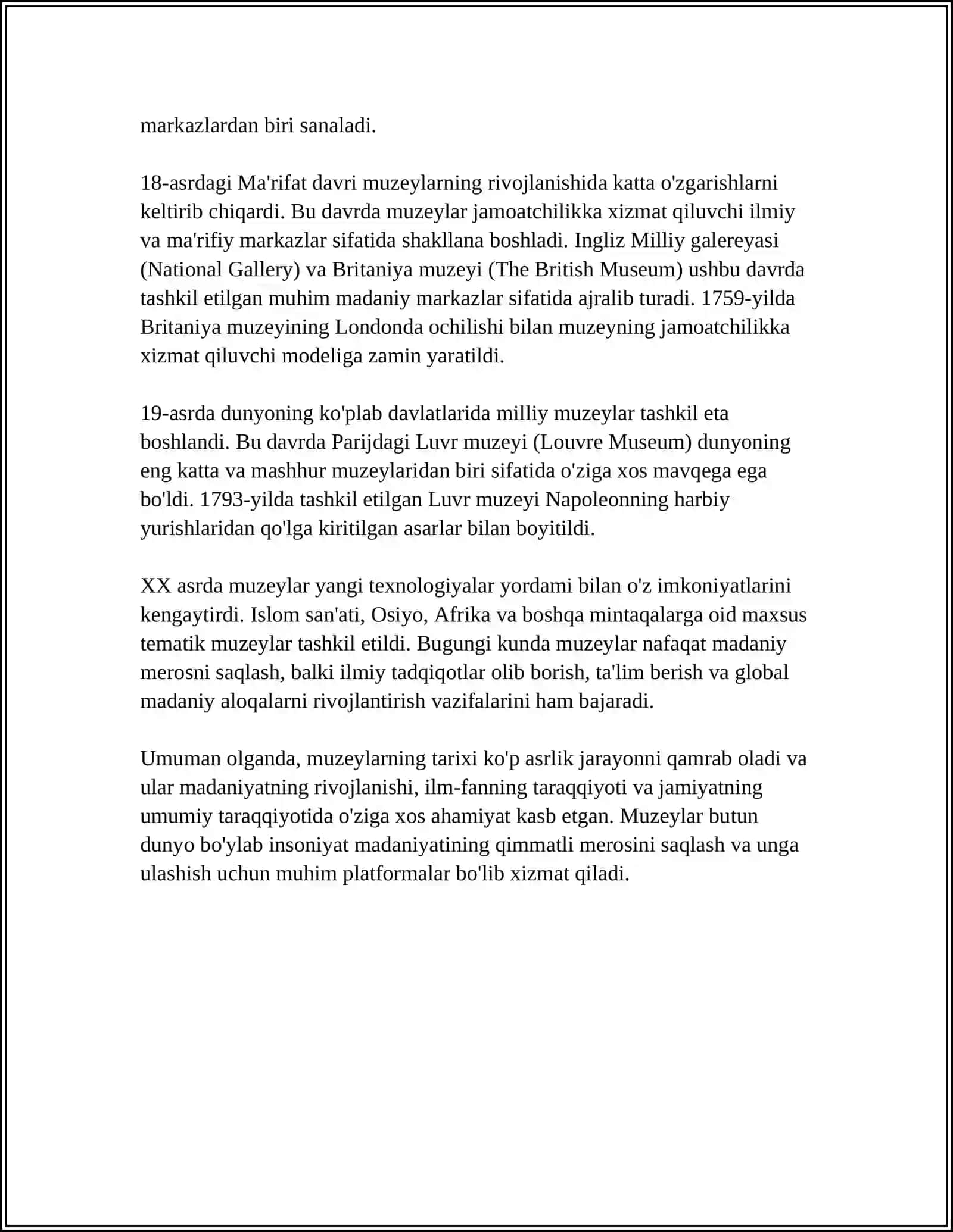 MUZEYLAR –O‘TMISH VA KELAJAK O‘RTASIDAGI KO‘PRIK. TILNING LEKSIK QATLAMLARI. ATAMALAR. SOHAVIY TERMINLAR 4
