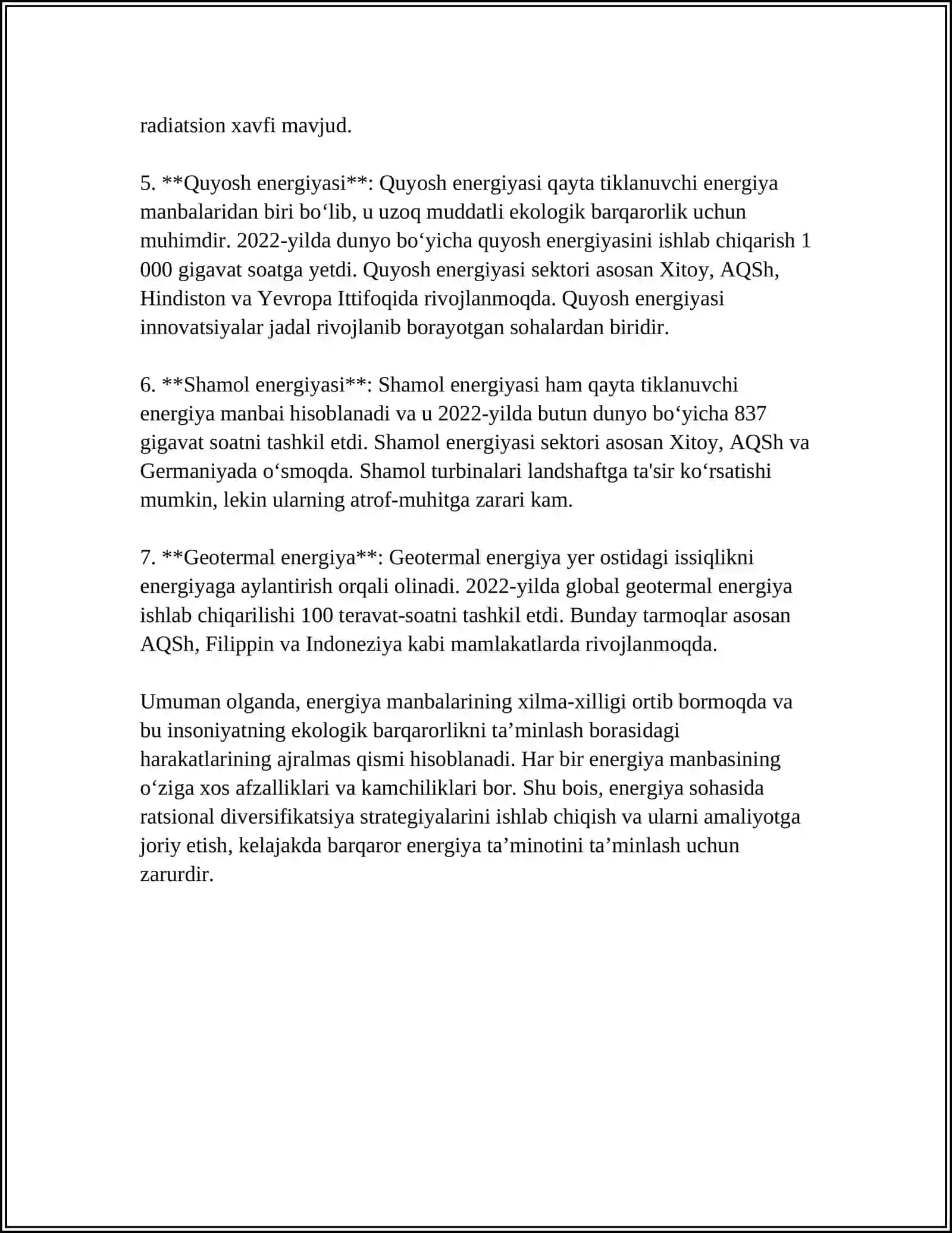 "YASHIL ENERGETIKA"NING RIVOJLANISHIGA TA'SIR QILUVCHI OMILLAR 4