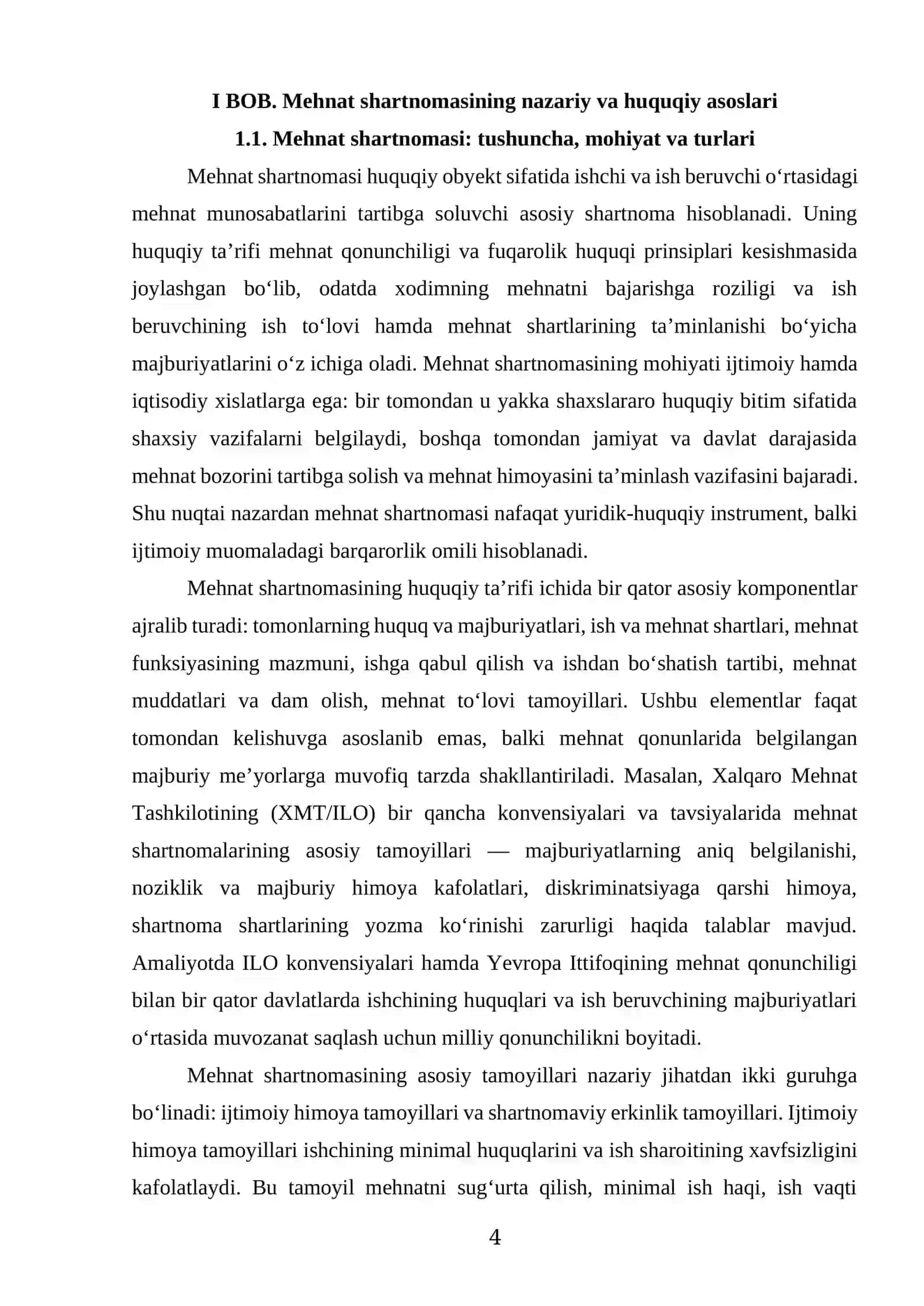 MEHNAT SHARTNOMASIDA TARAFLARNING HUQUQ VA MAJBURIYATLARI KURS ISHI 4