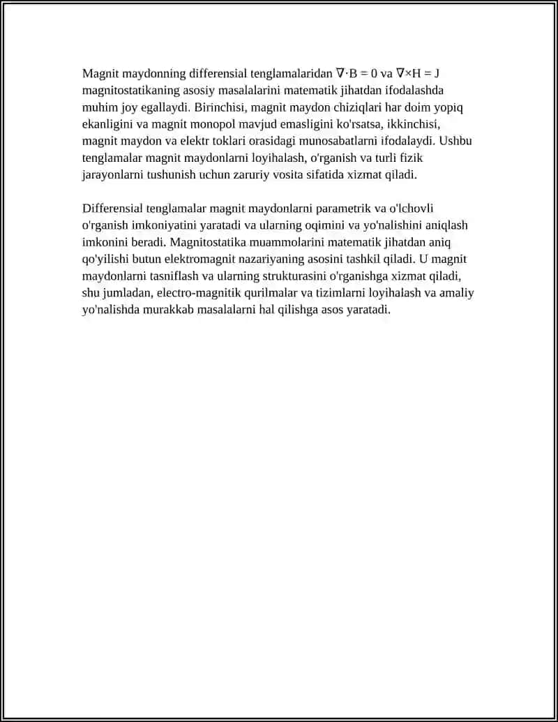 MAGNITOSTATIKA MASALALARING MATEMATIK JIHATDAN QOʻYILISHI 4