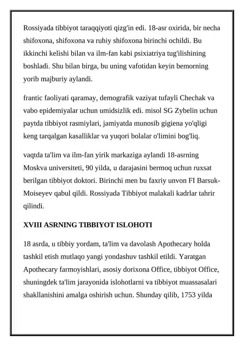 Rossiyada Tibbiyot Tarixi 4