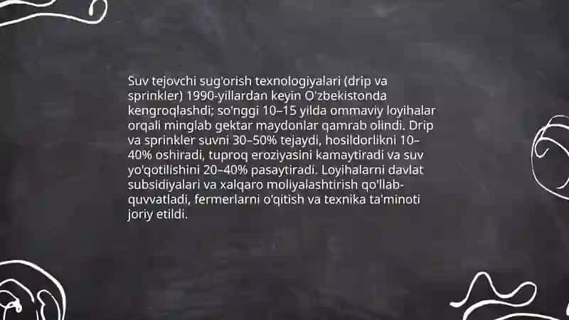Mustаqillik yillаridа О‘zbekistоndа irrigаtsiyа sоhаsidа аmаlgа оshirilаyоtgаn islоhоtlаr 4