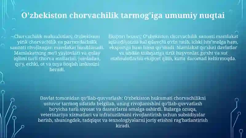O'Zbekiston Chorvachilik Tarmoqlari 4