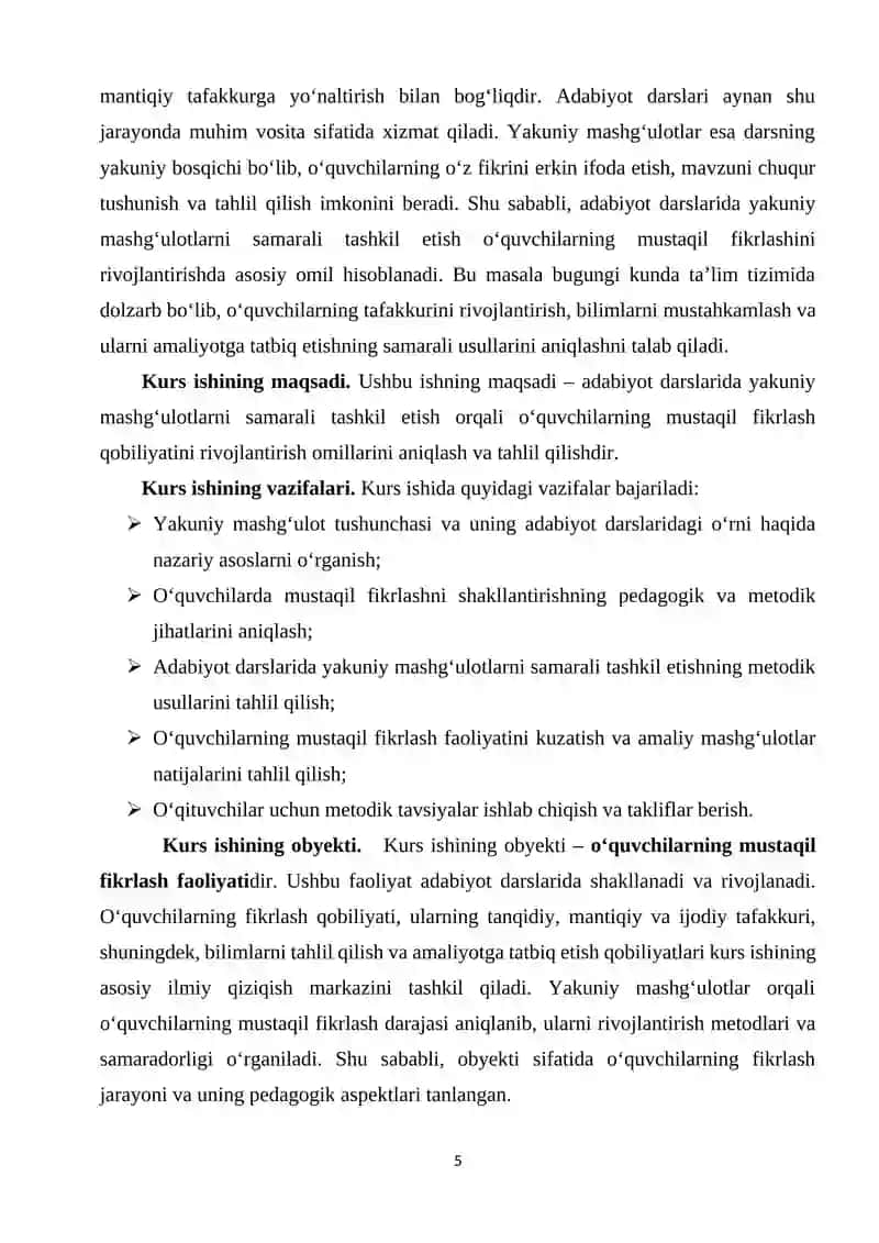 ADABIYOT DARSLARIDA YAKUNIY MASHG‘ULOT 4