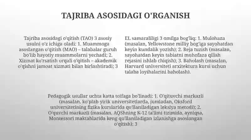 Mutaxassislik fanini o'qitish shakllarining umumiy tasnifi 4