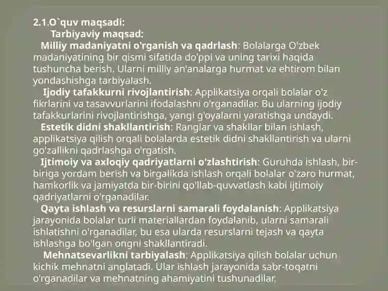 “Doʼppi” applikatsiyasi va yasash. (tayyorlov guruh) Sanʼat markazi 4