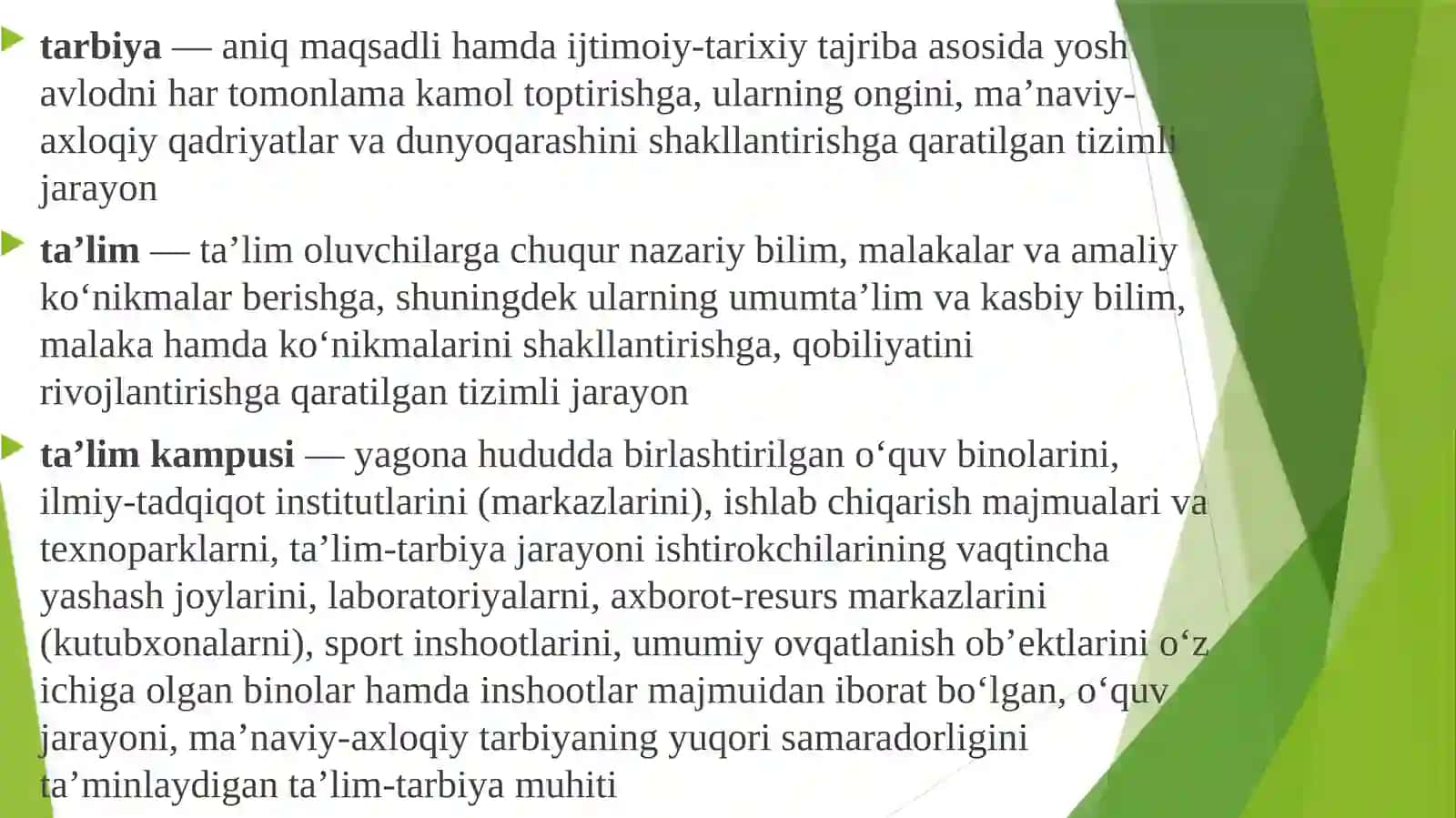 O`zbekiston Respublikasining “Ta’lim to’g’risida”gi Qonuni. Pedagogika fani, uning predmeti, metodologiyasi, ilmiy-tadqiqot obyekti, metodlari va sohalari 4