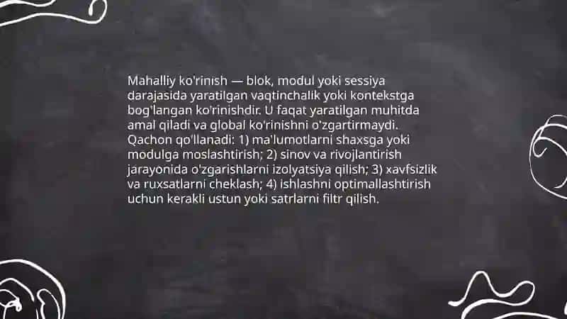 Qo'shimcha va mahalliy ko'rinishlar bajarishga oid topshiriqlar bajarish 4