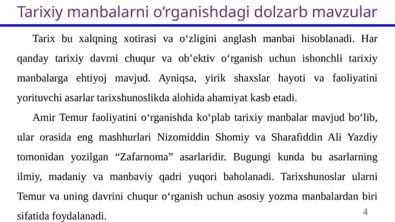 Zafarnoma asari va uning tarixshunoslikdagi ahamiyati 4