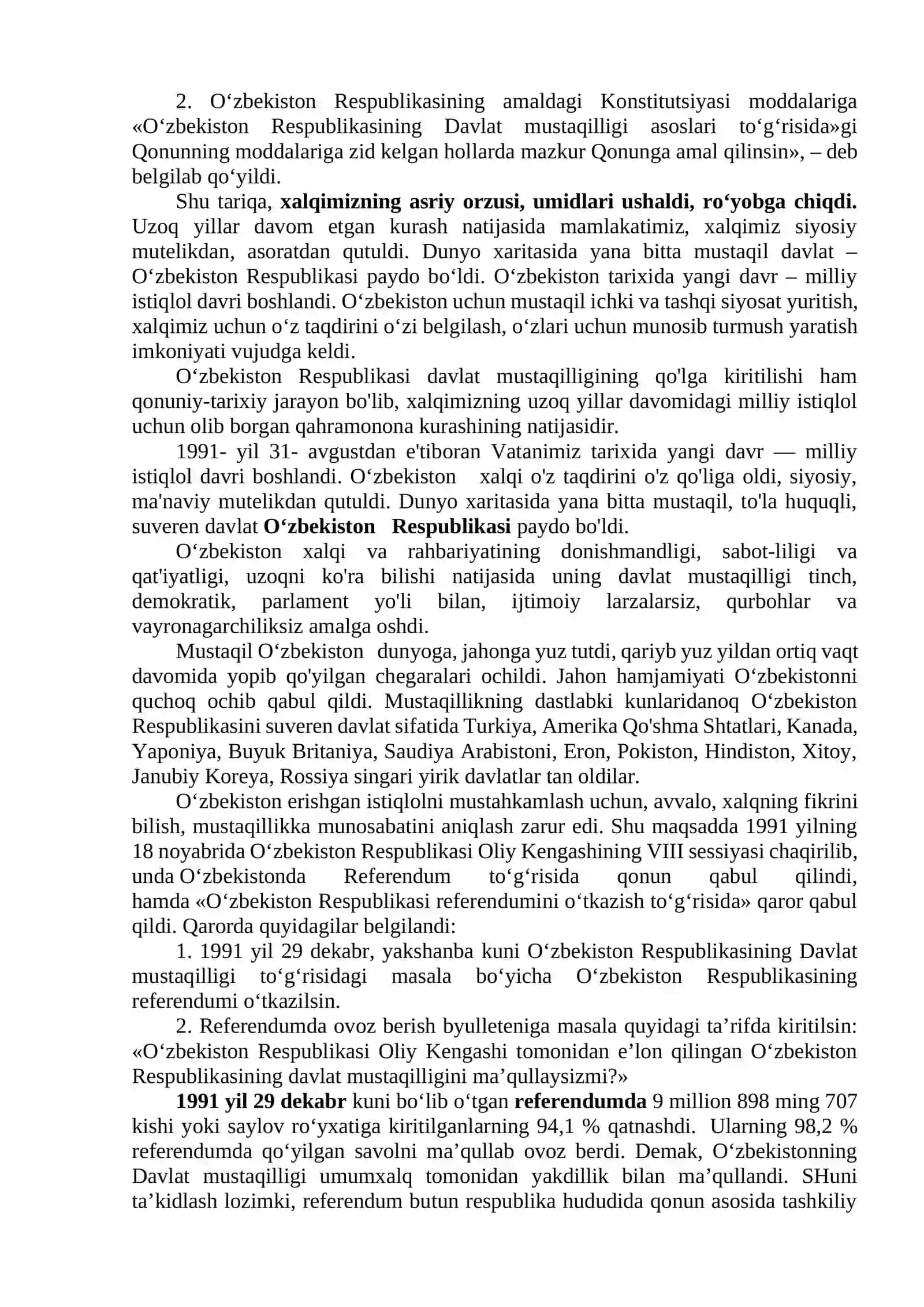O‘zbekiston Respublikasi mustaqilligining e’lon qilinishi va uning tarixiy ahamiyati 4