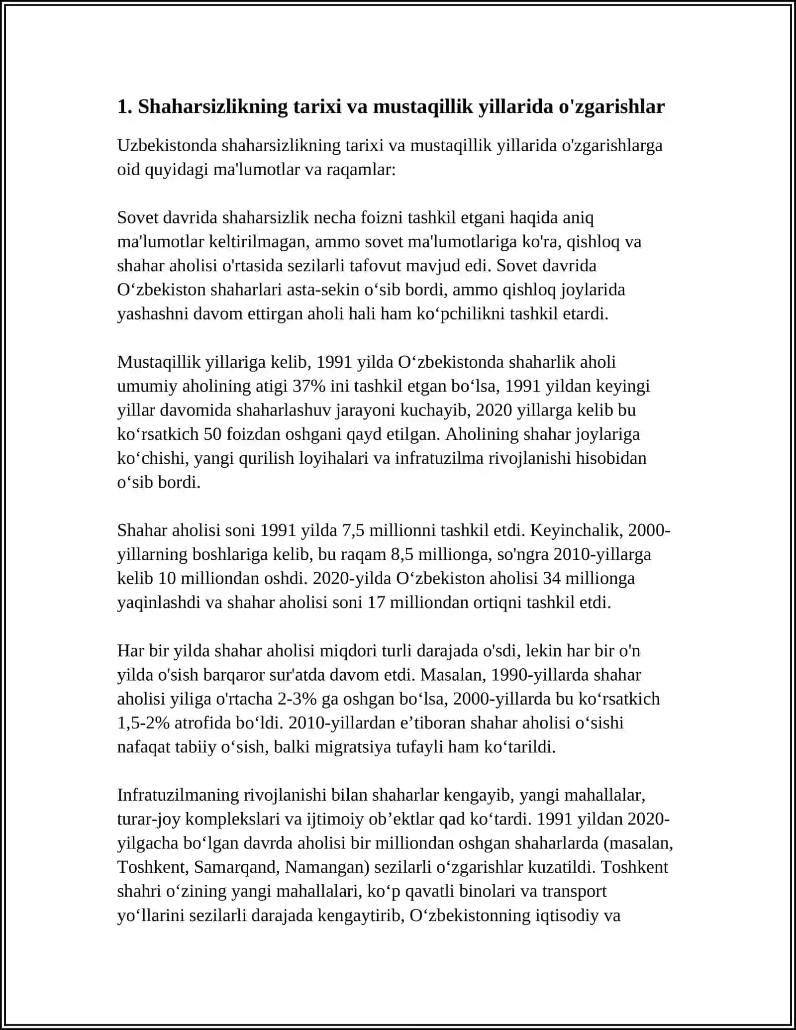 MUSTAQILLIK YILLARIDA SHAHARSOZLIK:TARIXIY BOSQICHLAR VA RIVOJLANTIRISH ISTIQBOLLARI 4