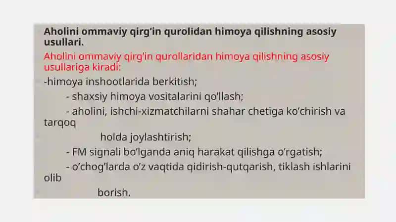 FАVQULОTDА VАZIYATDА АHОLINI MUHОFАZА QILISH. JAMOA HIMOYA VOSITALARI 4