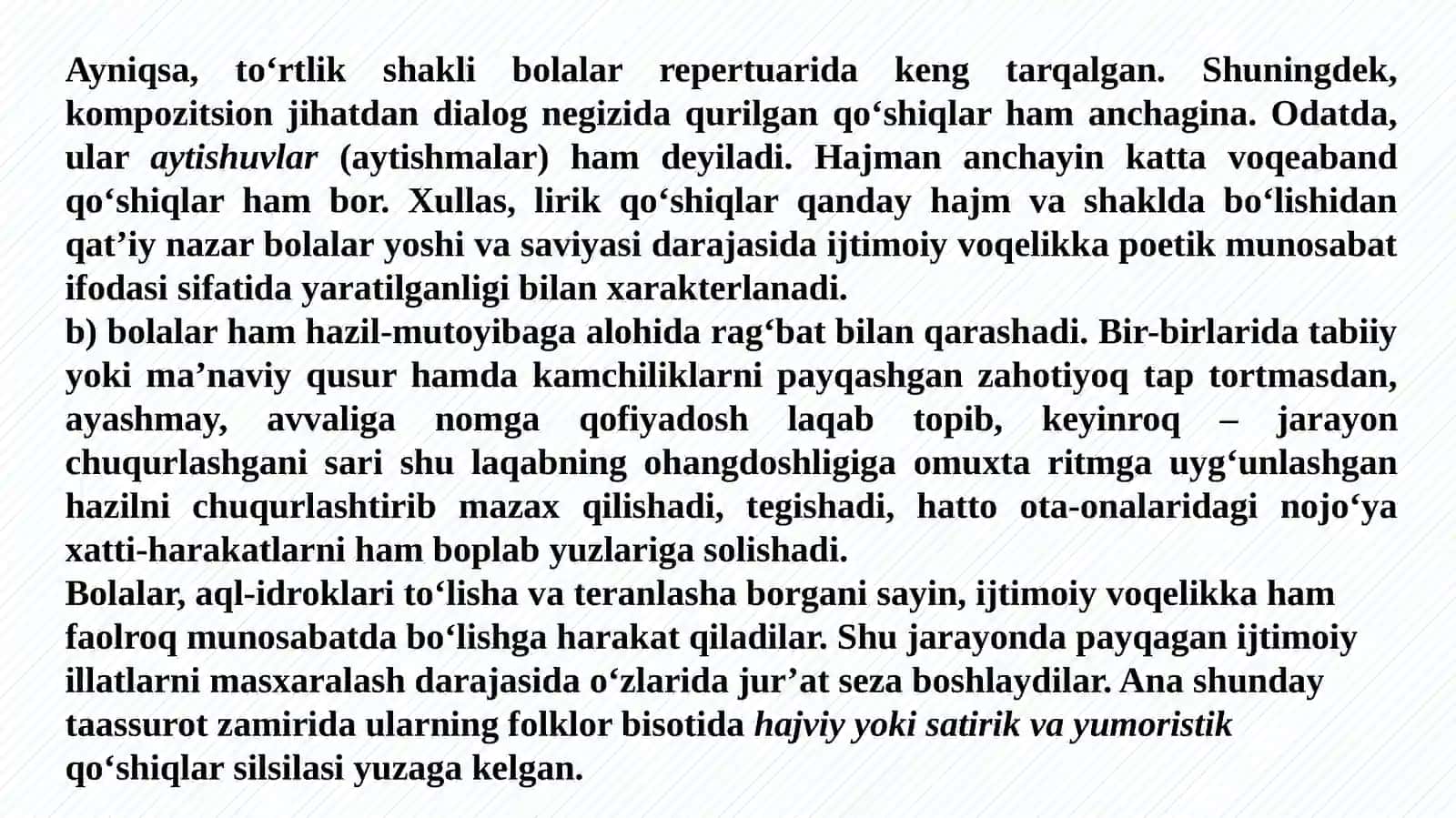 BOLALAR FOLKLORI VA ULARNING TALQINLARI, BADIIY XUSUSIYATLARI 4