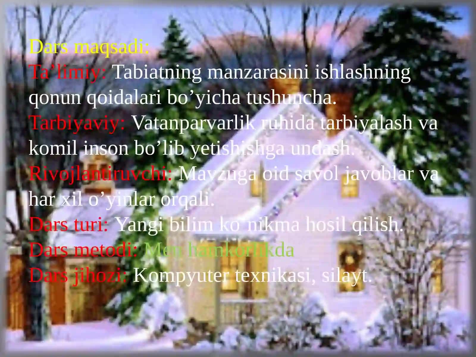 3-sinf Tasviriy san'at O'lkamizda qish mavzuda rasm ishlash dars ishlanma 4