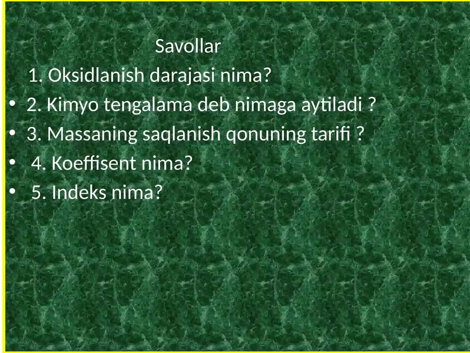 Oksidlanish qaytarilish reaksiyalarining tenglamalarini tuzish. 4