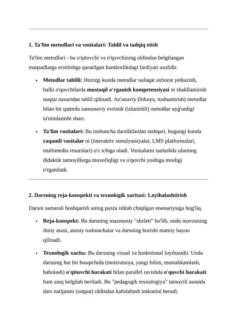 Ta'lim metodlari va vositalari: Tahlil qilish va o'rganish 4