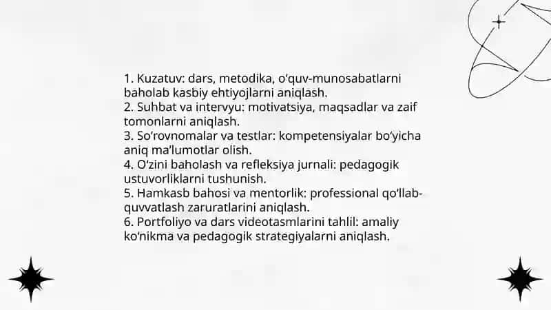 Pеdаgоgik tаshxislаsh аsоsidа o‘qituvchining kаsbiy rivоjlаnishini tа’minlаsh usullаri 4