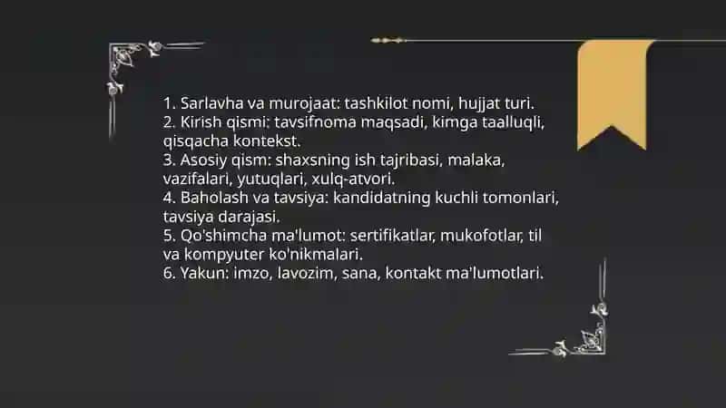 Tavsiyanoma, tavsifnoma, vasiyatnoma, tarjimayi holi, tilxat, tushuntirish xati 4
