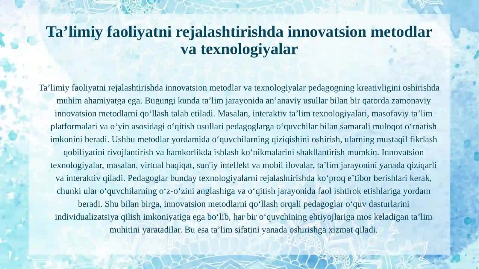 Taʼlimiy faoliyat ishlanmalarini tuzishda pedagogning kreativligi 4