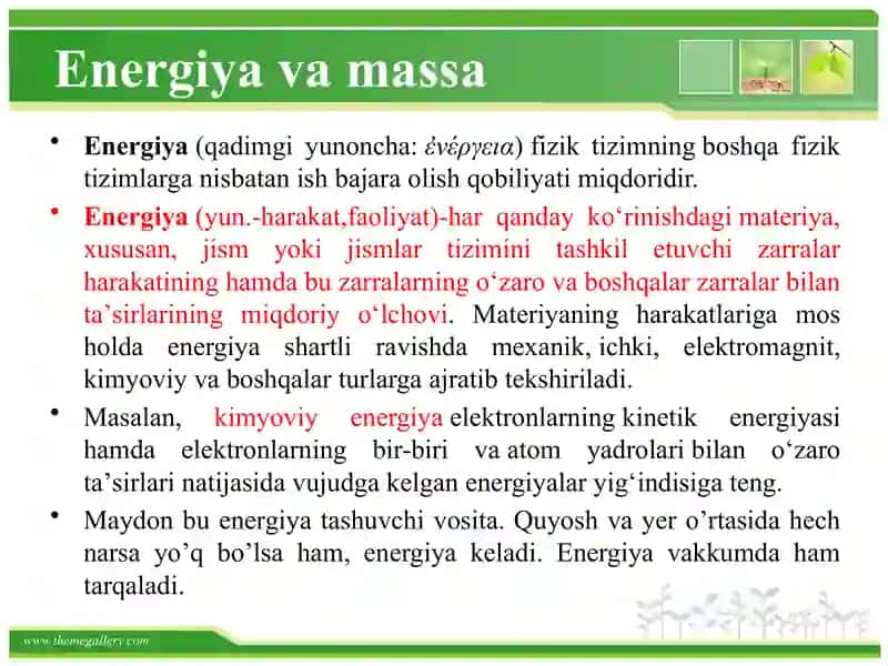 Maydon tushunchasi va xillari. Energiya va massa o’rtasidagi bog’lanish 4