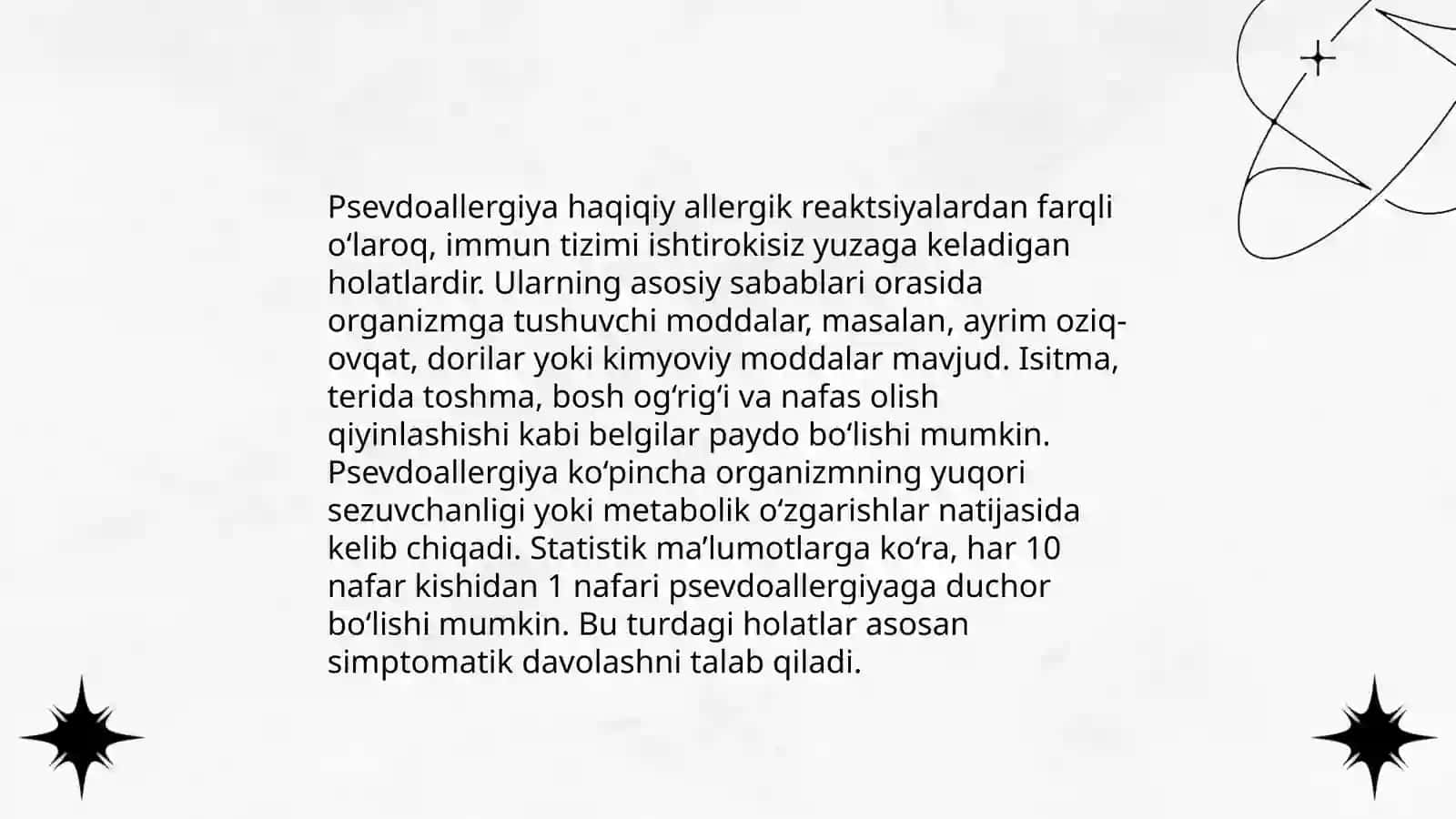 Psevdoallergiya. Atopik kasalliklar haqida tushuncha, dori va ozuqaviy allergiya 4
