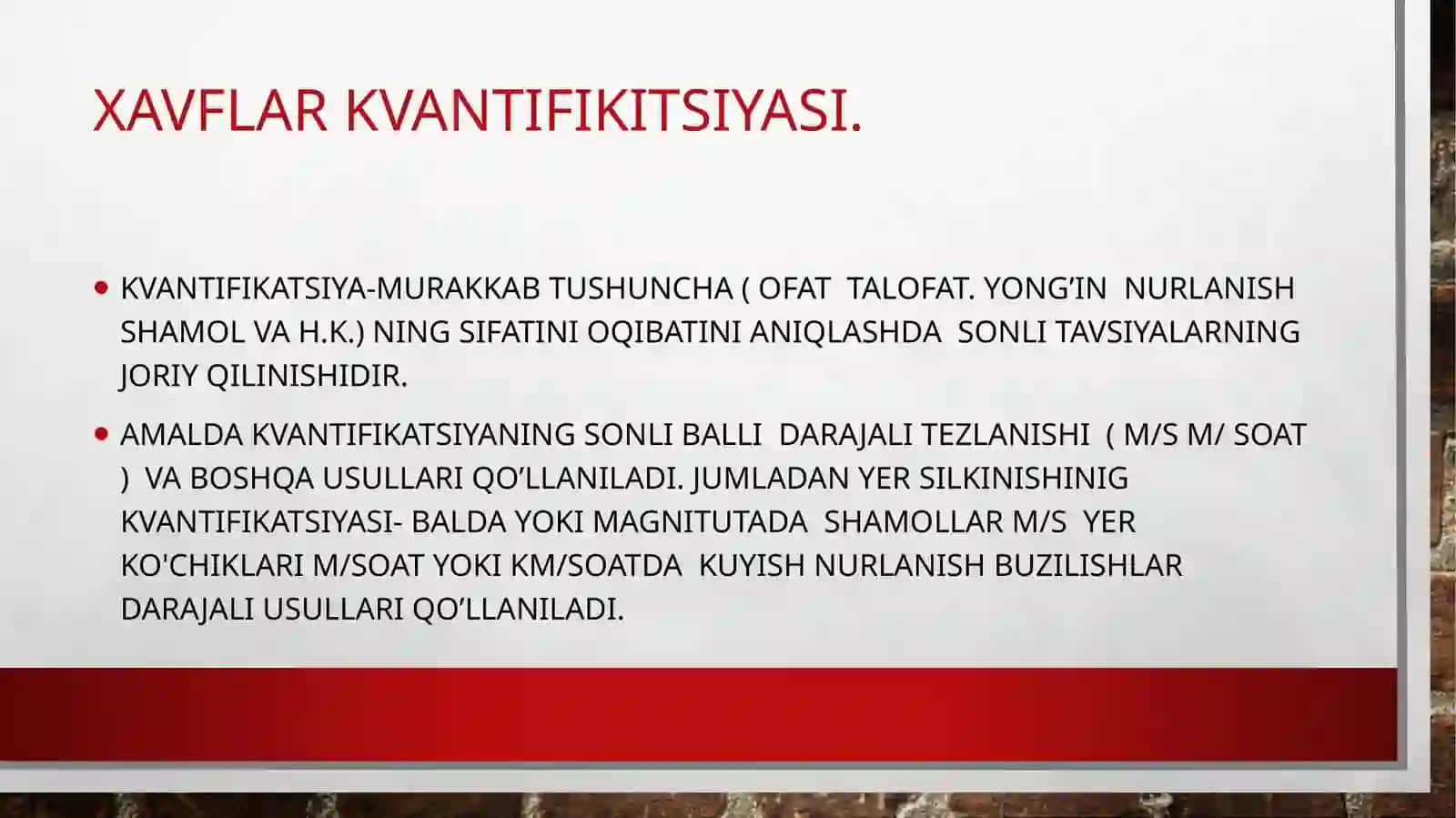 Xavflarni kvanfikitsiyalashNing Xavflarini sonli va balli Va boshqa uslublarini tahlil qilish 4